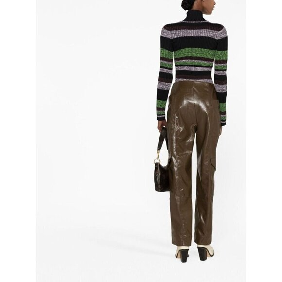 Ganni Glossy Faux Leather Trousers Dove Womens Size 36 4 S - Picture 5 of 14